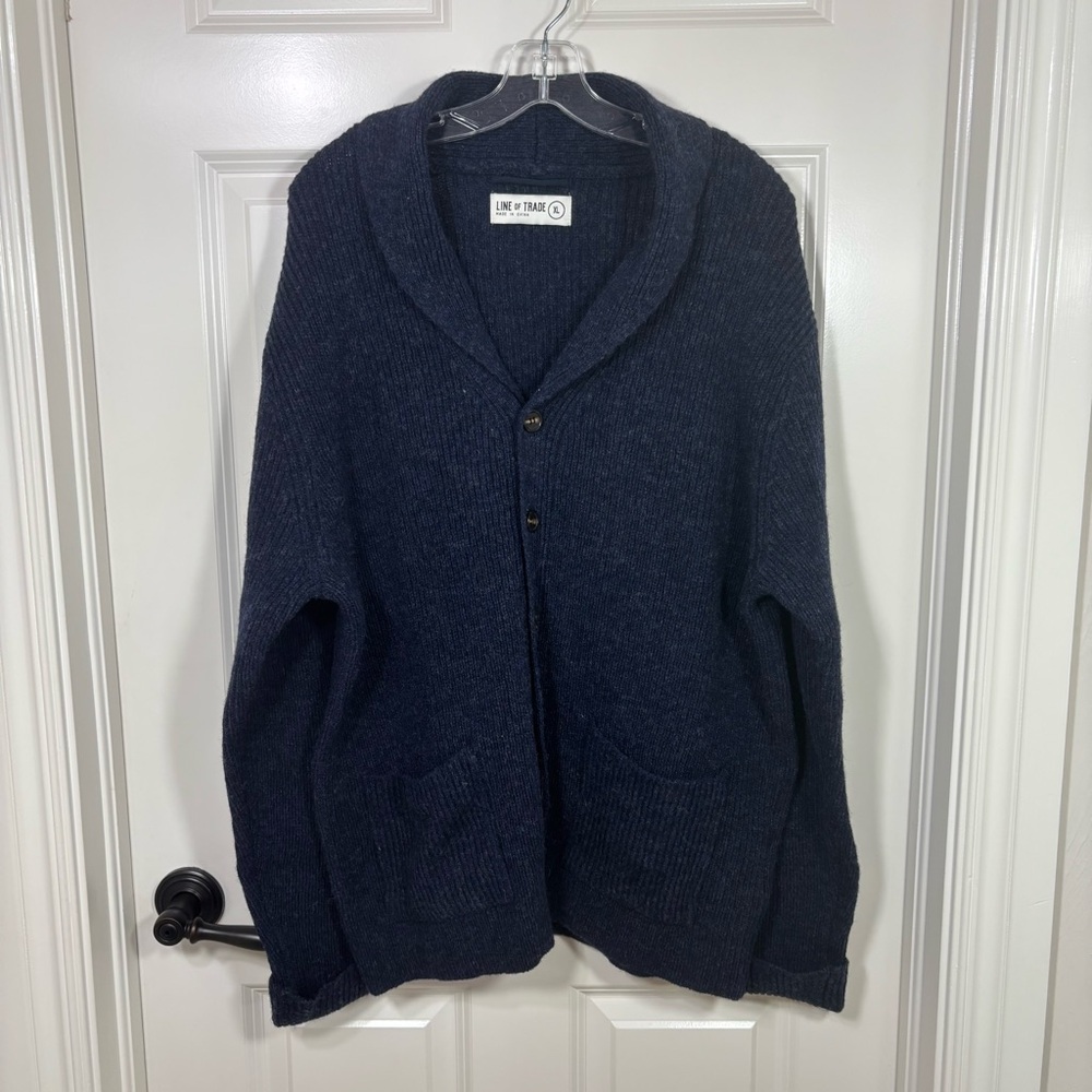 NWOT Line of Trade Cardigan Sweater Men’s XL Shetland Wool Shawl Collar Blue